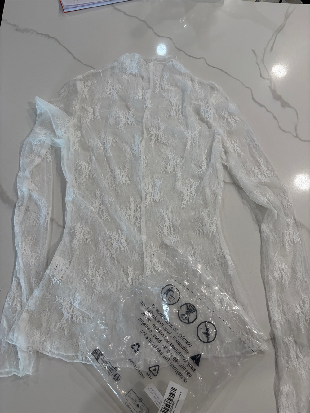 Amazon White Sheer Floral Lace Long Sleeve Blouse